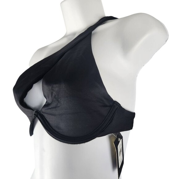 Fredericks Of Hollywood Taormina Bikini Top Medium Black Asymmetric Halter - Picture 2 of 6